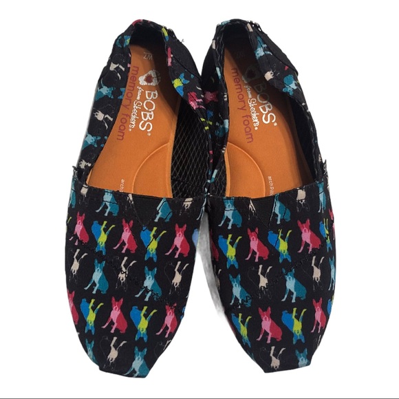 Sketcher’s Bobs Black Dog Print Slip On Shoes - Picture 1 of 9